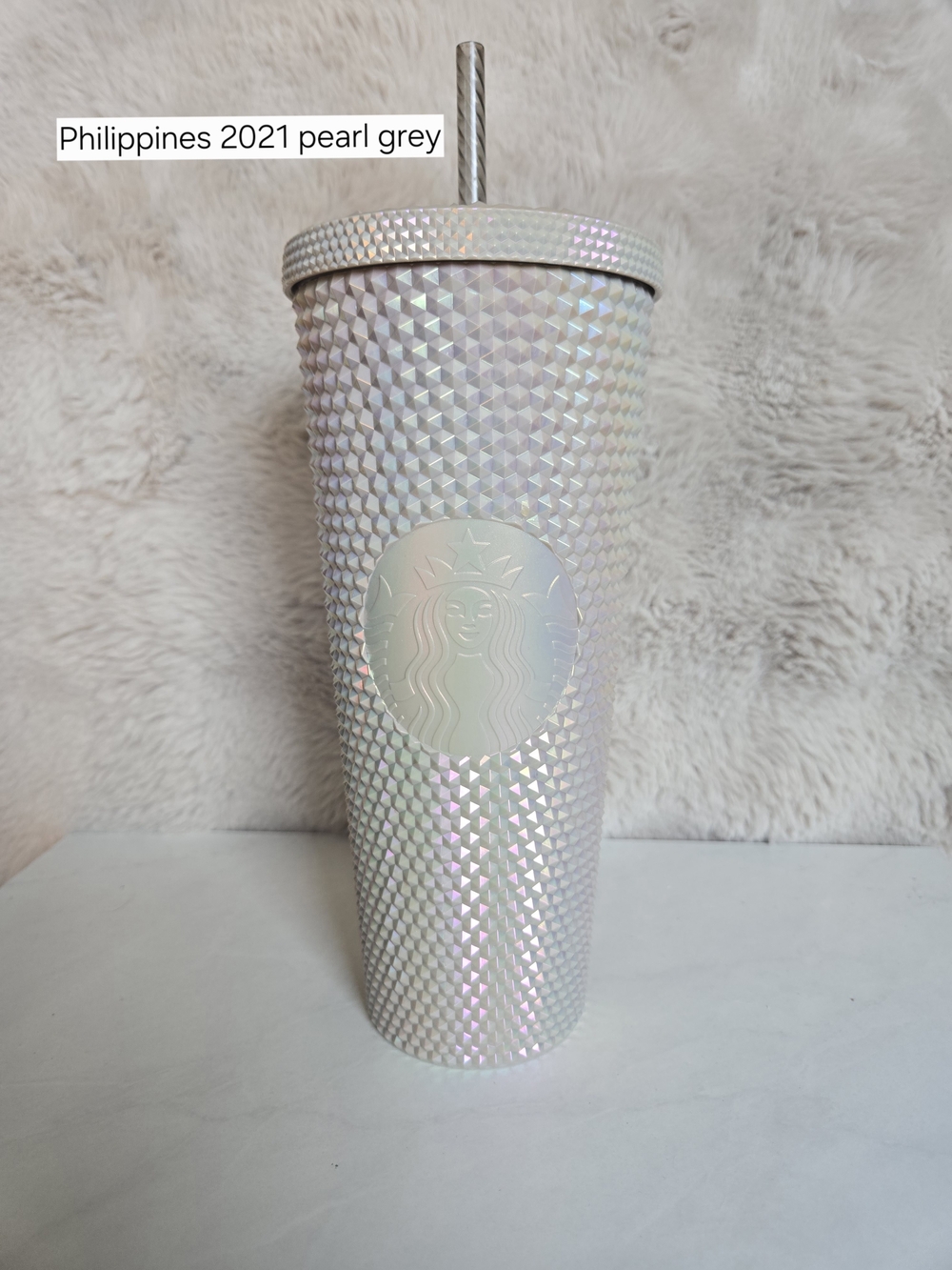 Starbucks RARE Iridescent Pearl Grey Studded Tumbler